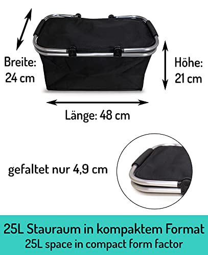e-Best Faltbarer Einkaufskorb 25L - Ideal für den Wocheneinkauf mit gepolsterten Tragegriffen & Reißverschluss am Deckel, leicht klappbar & kompakt, 10kg belastbar, Faltkorb als Picknickkorb