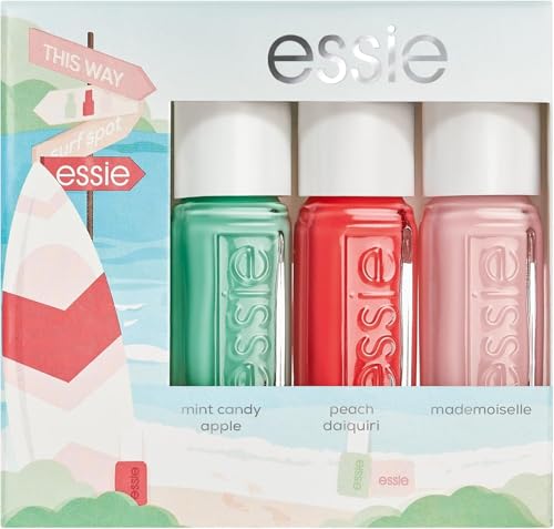 Essie Kit de pintauñas On the Sea, 3 esmaltes de uñas tamaño mini, Acabado brillante y Larga duración, Tonos: On the Sea