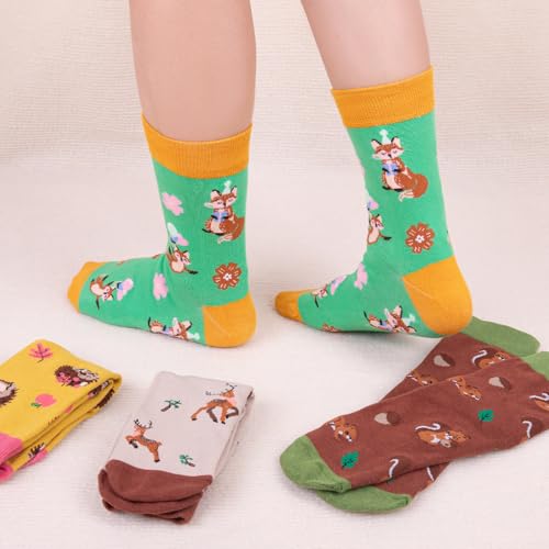 Riqiaqia 5 Paar Damen Socken Lustige Bunte Baumwolle Crew Socken mit Katze Hund Muster, Weihnachtsgeschenke für Damen Frauen, Einheitsgröße