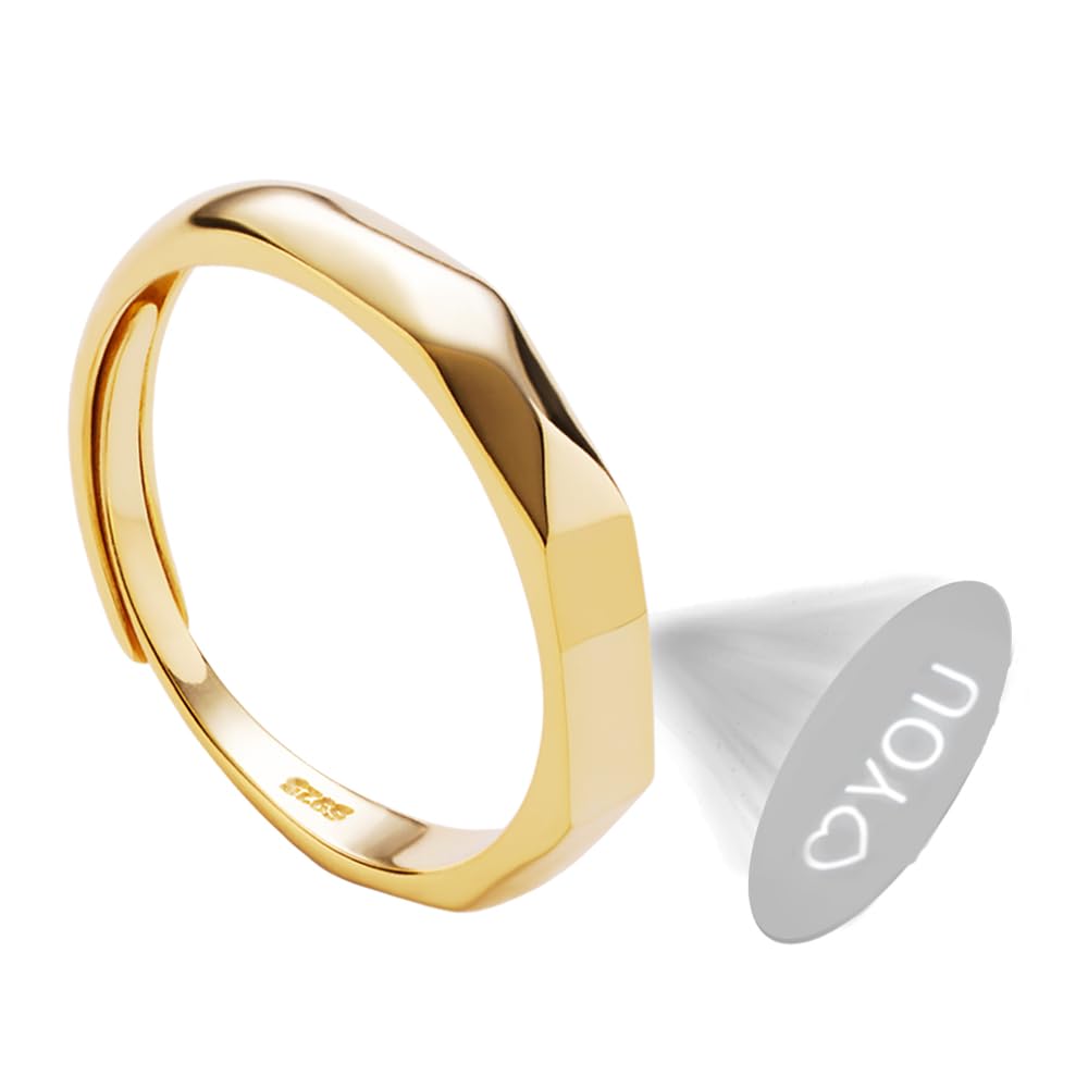 925 Sterling Silver Promise Ring for Her Him Couple Personalized Handmade Projection Ring Adjustable I Love You Engagement Wedding Ring for Women Girlfriend Gift