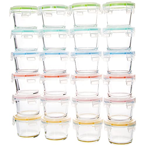 Image of YARYOUNG 24 Pack 4oz MINI Glass Food Storage Containers, Small Glass Containers with Airtight Locking Lids, Glass Food Jars for Condiments, Canning, Snacks, Jams, Food, Dishwasher Safe, Round