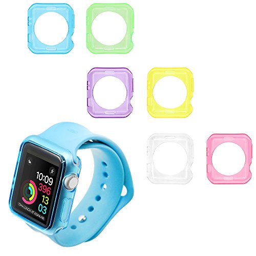 Bllq Compatible With 38Mm Apple Watch Series 3 & Series 2 Case Cover, [ 6 Clear Color Pack ],[Ultra-Thin] Soft Tpu Cover Case With 6 Pieces Pet Screen Protector For 38Mm Apple Watch #TOP3