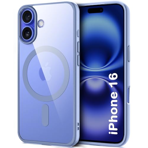 Image of TheGiftKart Ultra-Hybrid Back Cover Case for iPhone 16 Compatible with MagSafe | Camera Protection | Crystal Clear Transparent Back Cover Case for iPhone 16 (PC & TPU, Light Blue Bumper)