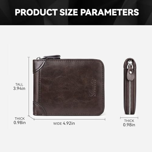 Men's Wallet, Zip Leather Wallet, Front Pocket Card Holder, Men's Gift, RFID（black）3