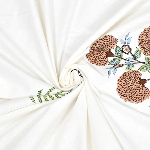 Image of BLOCKS OF INDIA Hand Block Printed 200 TC Cotton King Size Bedsheet (Open Green Motifs)