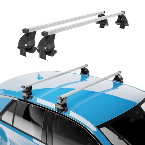 OMAC Roof Rack Cross Bars for Toyota Prius 2016-2018 Lockable 110Lbs Steel Silver 2Pcs fits Cargo Carriers Kayak Canoe Bike Snowboard