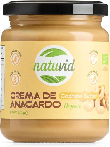 Natuvid | Crema de Anacardo BIO 250g | 100% Natural y Orgánica | Sin Gluten | Sin Lactosa | Vegana | Non-GMO | Crema de Anacardos Tostados | Textura Cremosa y Sabor Intenso