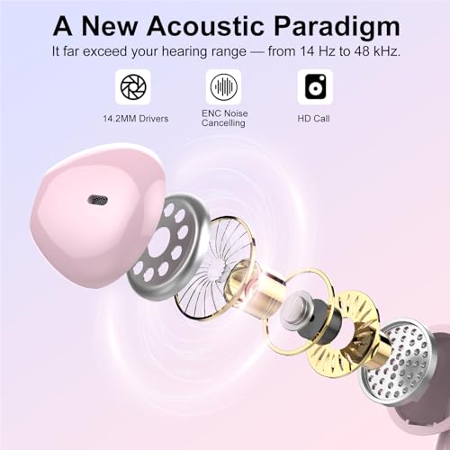 Image of Jesebang Wireless Earbuds, Bluetooth 5.4 Headphones HiFi Stereo, Bluetooth Earbuds with ENC Noise Cancelling Mic, 36H LED Display Ear Buds, IPX7 in Ear Earphones for Phone Tablet Laptop Sports, Pink