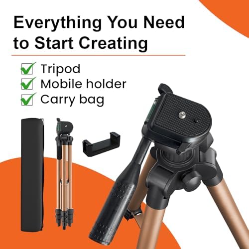 Image of Aluminium Lightweight Tripod Stand (48-134CM) Tripod with Mobile Holder 360 Rotation 3 Way Tilt |for DSLR, Camera, GoPro, Smartphones with Phone Stand & Carry Bag (Copper Color)