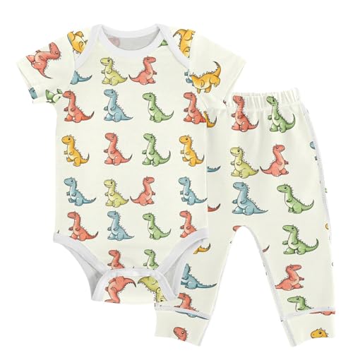 vvfelixl Baby Layette Sets Clothes,Colorful Dinosaurs Baby Bodysuits Set,Unisex Babys Pants Sets Short Sleeve 12-18M