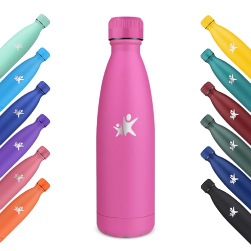KollyKolla Borraccia Termica, 500ml, Bottiglia Acqua in Acciaio Inox, Mantiene Caldo 12h e Freddo 24h, Termos senza Perdite, Borraccia Bambini per Sportiva, Scuola, Palestra, Viaggi - Rosa Rossa
