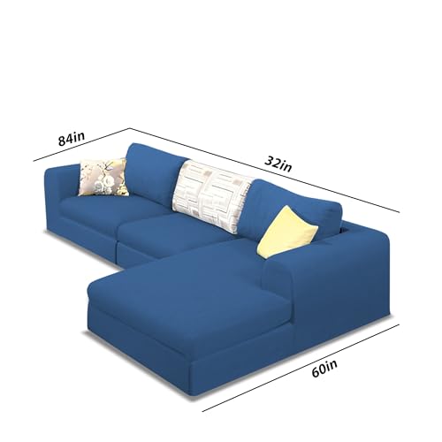 Image of Koza RHS 4 Seater L Shape Sofa Set for Living Room (Blue Fabric) Premium Fabric Sofa