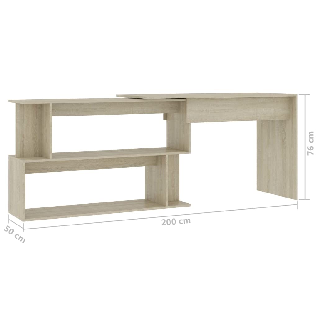 Scrivania angolare in rovere Sonoma, 200 x 50 x 76 cm, girevole, con scomparti aperti, per ufficio, casa, studio, tavolo per computer, salvaspazio