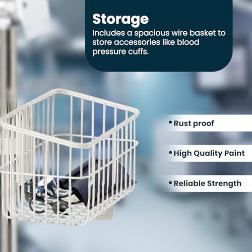 Image of VivaDiagnostics Rolling Stand Vital Signs Monitor for WE 7000 Series Connex Spot, (Monitor NOT Included), Blood Pressure Cuff Basket, Work Surface, Adjustable Pole, and Cord Organizer