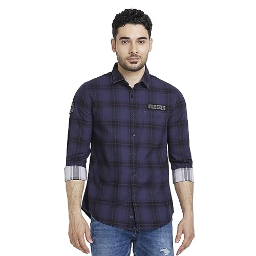 Image of Spykar Men's Regular Fit N /A Full Sleeve Checked Casual Shirts