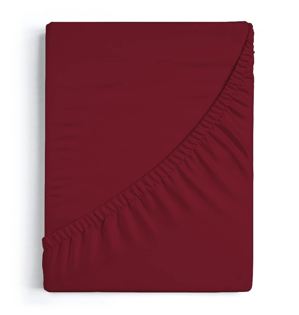 100% Egyptian Cotton 1 Piece Fitted Sheet - Burgundy Solid Fully Elasticized Deep Pocket Of 45 CM - All Around Fitted Sheets For Better Comfort - UK King Size.