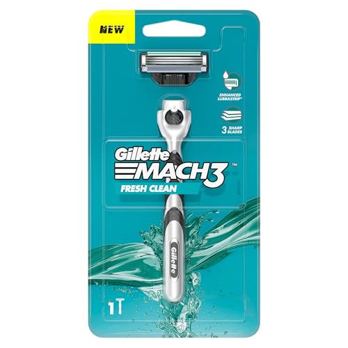 Image of Gillette Men Mach 3 Shaving Blades- Pack of 10 (Cartridges) & New Blade Razor - 1 Count