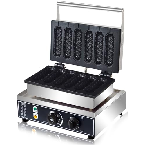 Commercial Corn Dog Waffle Maker,1600W Lolly Stick Waffle Maker,6 Slice Non-Stick,Stainless Steel Corn Hot Dog Waffle Iron with Temp and Time Control, for Restaurant Bakery Snack Bar Family.