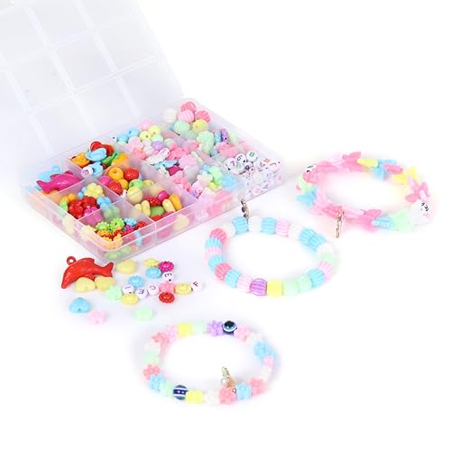 Image of Ambitieux DIY Bracelet Making Kit for Girls - 12 Types Colorful Beads with Charms, Elastic Thread, Earrings, Clasps & Rings - Jewellery Craft Kit for Kids, Birthday Return Gift, Rakhi Special Set for 2 3 4 5 6 7 8 9 10 years (Multicolor 2)