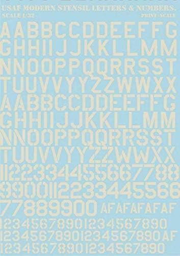 PRINT SCALE 32-002 - 1/32 USAF Modern Stencil Letters&Numbers, Grey Color