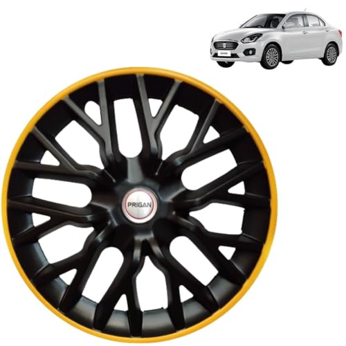 Image of Prigan Wheel Cover for Maruti DZIRE (All VARIANTS) 14 Inch Black Yellow Wheel Cap (Available in 12,13,14 Inch) (Set of 4 Pcs) (Press Fitting) Model- Power GT Yellow-14