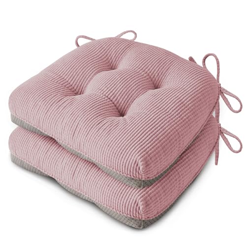 FlyGulls Anti Slip Kitchen Chair Cushions Set of 2 18"X16.5"X3" Light Pink