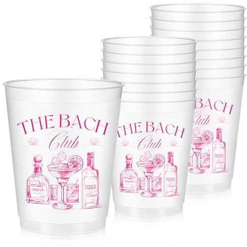 Baderke 16 Bachelorette Party Plastic Cups Clear Frosted Cute Bach Party Drinkware Reusable Cups Supplies Bridal Shower Favors Engagement Decorations Gift (16oz Rose Pink the Club)