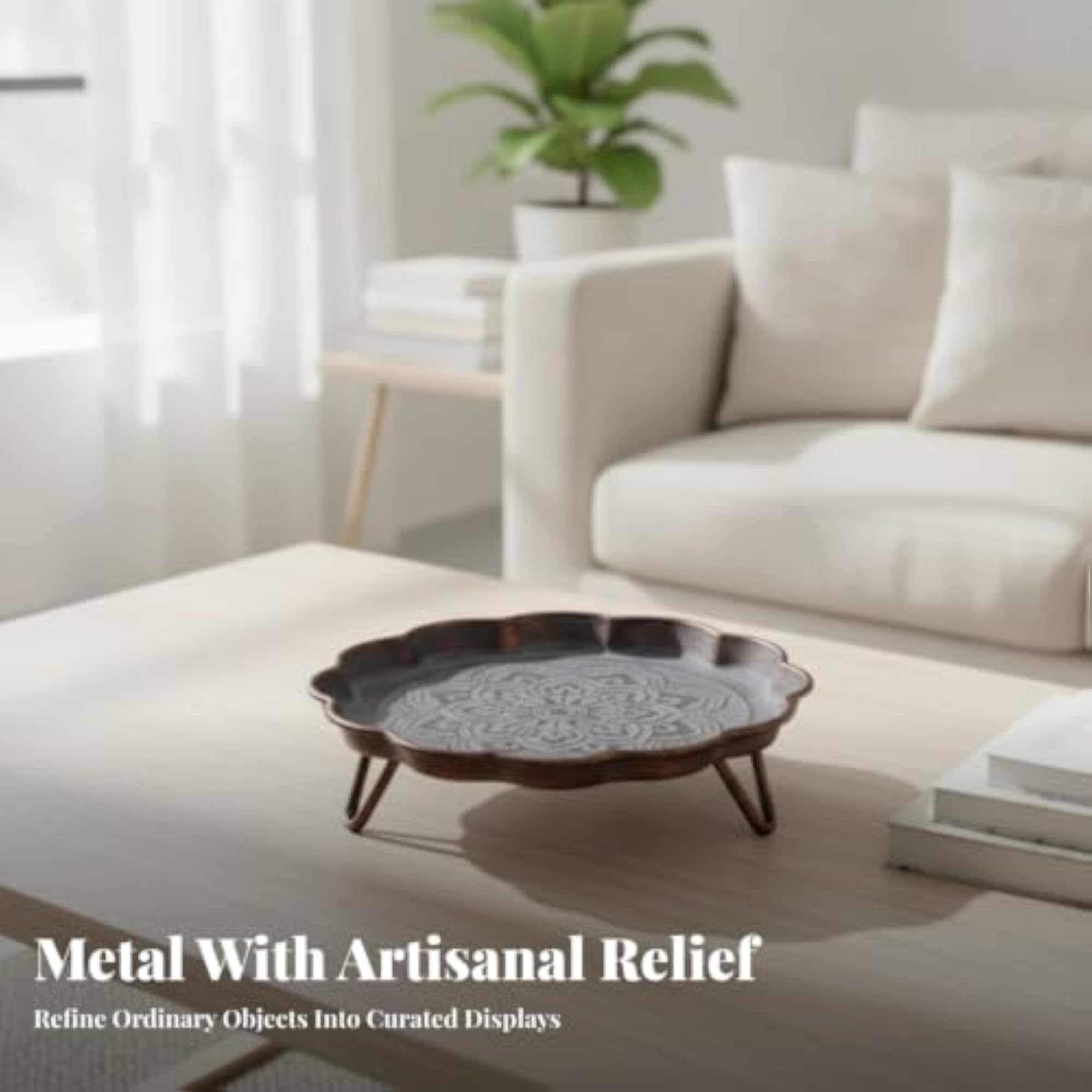 Multifunctional Scalloped Tray with Mandala Pattern