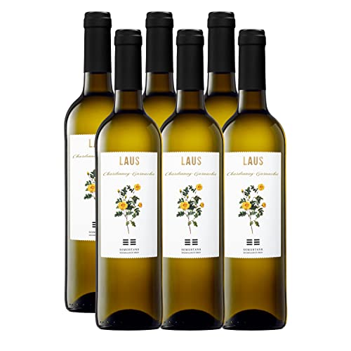 LAUS - Pack de 6 Botellas de Vino de 75 cl - Vino Blanco Chardonnay-Garnacha - Denominación de Origen Somontano - Elaborado con Variedades Chardonnay y Garnacha - Aroma Frutal - Vino Vegano