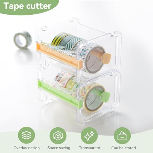 Image of Agatige Transparent Visible Desktop Multi Masking Tape Cutter, Washi Tape Dispenser, Roll Tape Holder for Home Office School (Not Include Masking Tape)(Green)