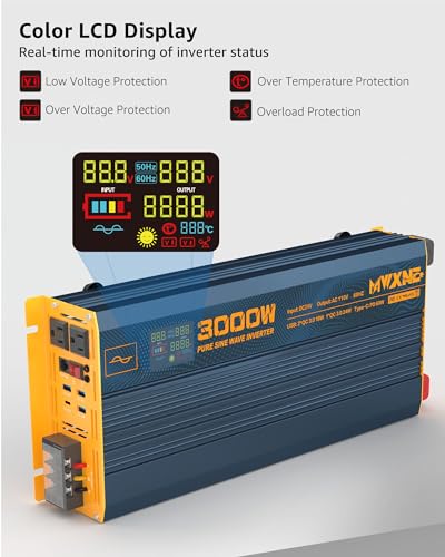 Mwxne 3000W Pure Sine Wave Power Inverter Dc 24V To 110V 120V Ac With 4 Quick Charging Usb Ports& Dual Ac Outlets Power Inverters For Vehicles Rv Truck Home With Lcd Display And Remote Controller thumb #2