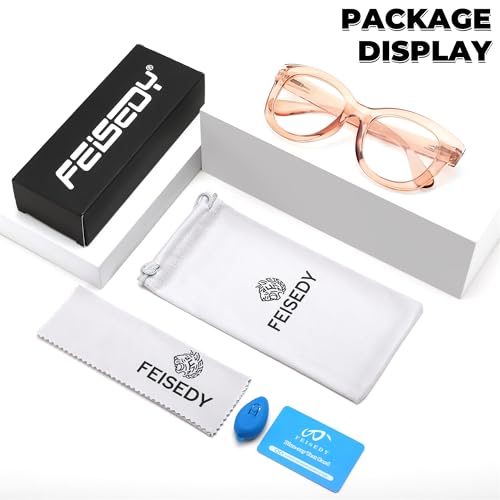 Image of FEISEDY Retro Blue Light Glasses for Women Men, Thick Square Glasses Blue Light Blocking, Anti Glare Digital &Eyestrain B0278