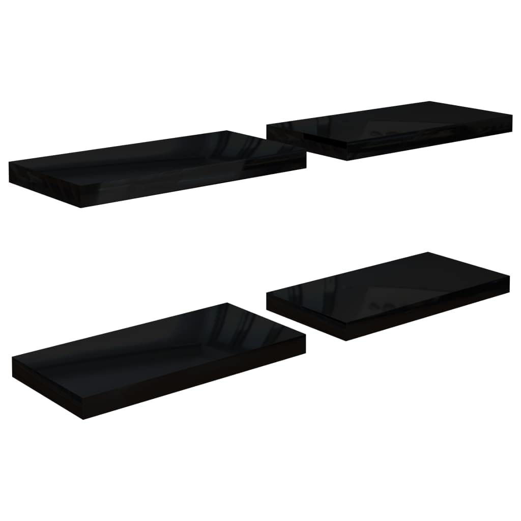 Étagères murales flottantes vidaXL noires de 50x23x3,8 cm en MDF brillant, lot de 4