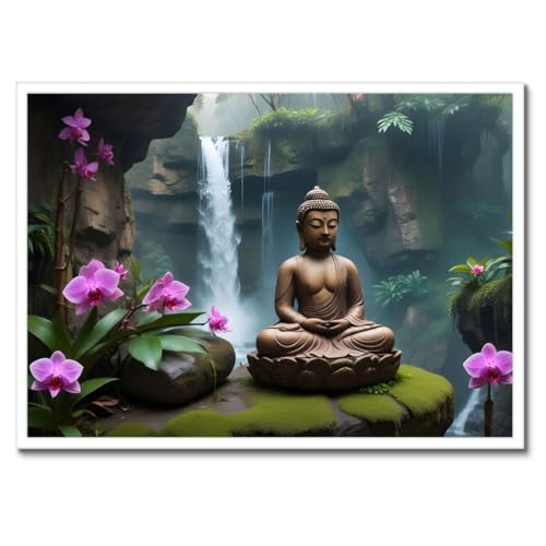 Cadre Bouddha en méditation pour salon zen et moderne 70x50