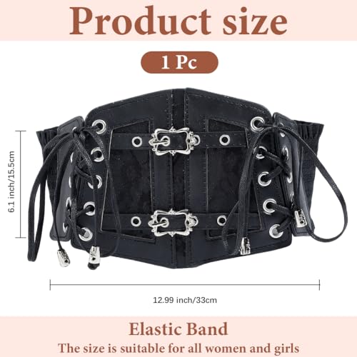 Black Faux Leather Waist Corset Belt Wide Vintage Medieval Around Obi Trendy Elastic Lace Up Waistband Belts with Alloy Buckle Loosens Bulk for Women Dress Shirts Clothes Costume Accessories2