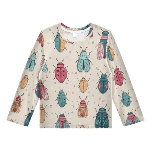 Cute Colorful Bugs Pattern Boys Rash Guard Long Sleeve UPF 50+ Boys Swim Shirt Quick Dry Shirt for 3-12 Years