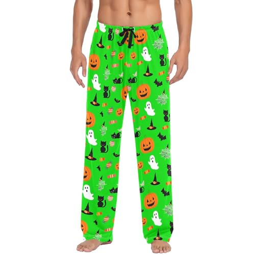 Green Halloween Men's Cotton Pajama Pants with Pockets and Drawstring Comfortable and Stylish,S2