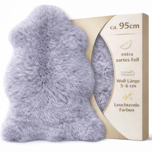 Lammfell grau 95cm Premium von LANAMED. Geschenk-Qualität. Besonders zart und hautverträglich. Echtes Fell vom Lamm, Schaffell