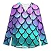 Womens Bodysuit Pullover Shirts Tops Long Sleeve Hoodie Purple Turquoise Sparkling Mermaid Scales Pattern Tshirt, S-3XL
