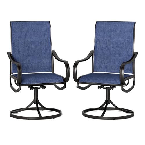 Image of PHI VILLA Swivel Patio Dining Chairs Set of 2, Textilene Mesh Fabric, Blue | High back ergonomic backrest. Black E-coated metal frame for outdoor, deck, lawn, garden. Rust-resistant, easy-clean
