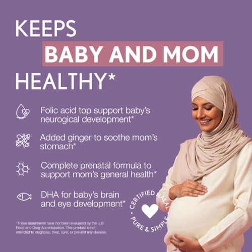 Image of Noor Vitamins Halal Prenatal Vitamins with DHA and Folic Acid, Essential Vitamins, Ginger to Soothe Mom's Stomach, Iron, Softgels, Prenatal Vitamin Before /During /Post Pregnancy (3 Months Supply)