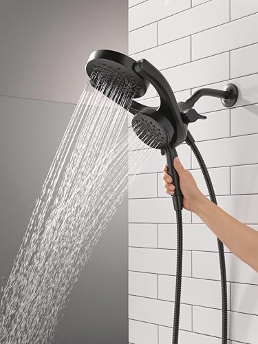 Image of Delta 5-Setting HydroRain 2-in-1 Dual Shower Head with ProClean Spray, Matte Black High Pressure Shower Head with Handheld Spray, 1.75 GPM Flow Rate, Matte Black 75419BL