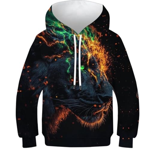 Sweat à capuche enfant imprimé lion 3D pull graphique 12-14 ans