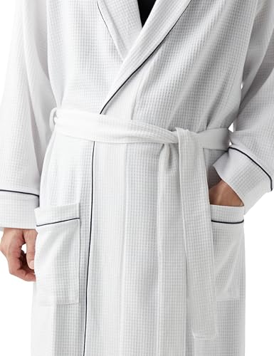 Image of Amazon Essentials Men's Lightweight Cotton Waffle Bath Robe, Mid-Length Loungewear (Available in Big & Tall)