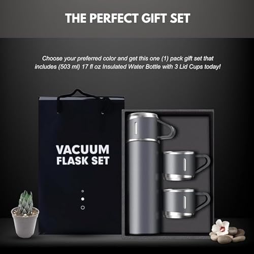 Image of Personalized Flask Set with 3 Cups | Premium Gift Set for Drinks | Stainless Steel Flask with Shot Glasses for Travel, Parties, and Gifting | Durable & Stylish (Customizable) (Grey)