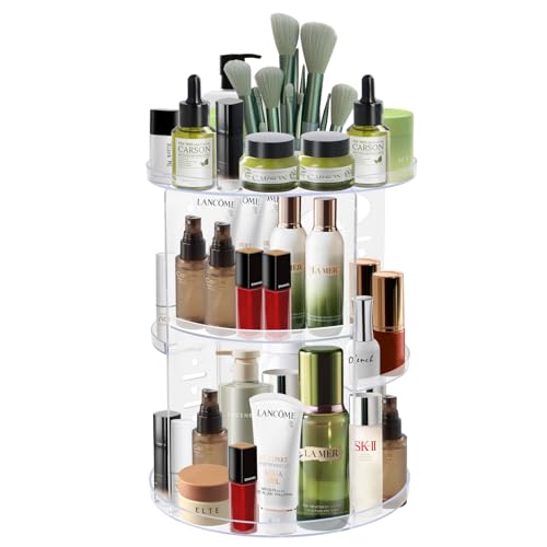 FHISKUNYU Organizador Giratorio 360° Transparente - Portacosméticos para Maquillaje, Pintalabios, Sombras y Pinceles - Almacenamiento Elegante para Baño, Dormitorio o Tocador