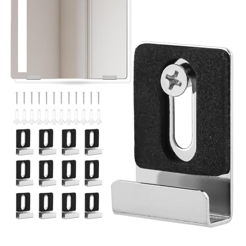 Image of 12 Pcs Metal Mirror Holder Clips, Mirror Clips Wide Channel Mirror Holder Frameless Mounting Hardware Hooks, Wall Mounting Mounting Clips with Screws Mirror Hangers Retainer Clips
