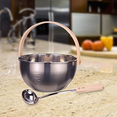 image for MagiDeal Sauna Stainless Steel Bucket and Ladle Set Wood Handle for St