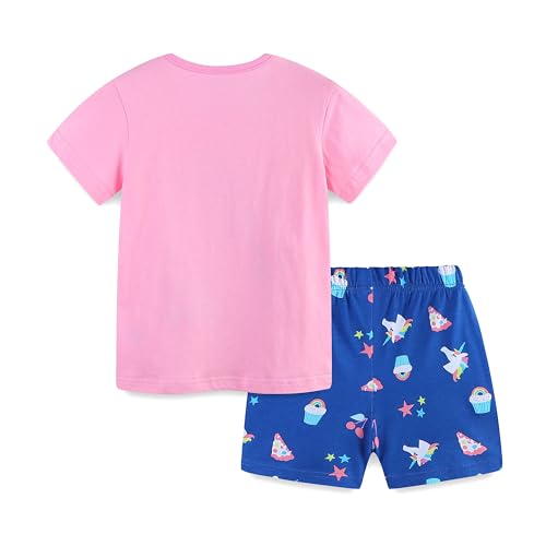 Image of HILEELANG Toddler Girl Summer Short Outfit Sets Cotton Short Sleeve Tops Tees Shorts Clothing Sets
