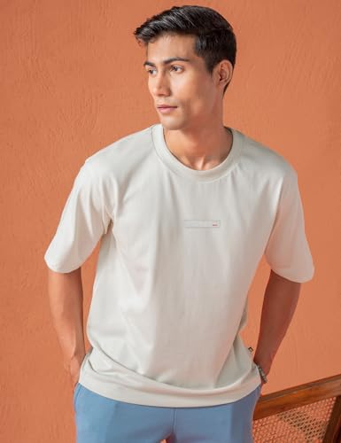 Image of DAMENSCH Statement Solid Oversized T Shirt for Men, Heavyweight, Anti-Pilling, Stylish, Relaxed Fit T Shirt for Men Cotton
